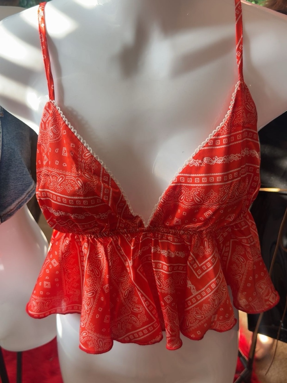 Red Paisley Peplum Cami Top - Women